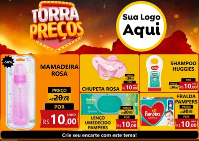 Modelo de Encarte para Encarte A4 Horizontal com o tema Torra Preços para Bebês