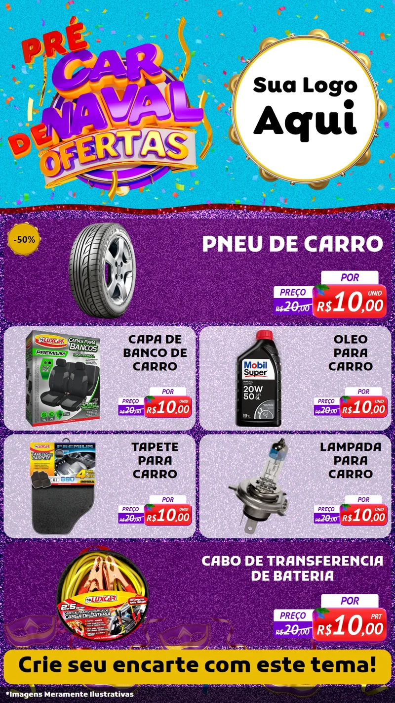 Modelo de TV para TV Vertical com o tema Pré Carnaval de Ofertas para Auto peças