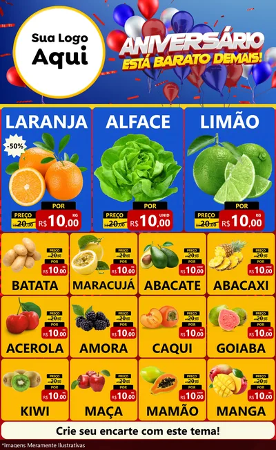 Modelo de Encarte para Encarte Grande com o tema Aniversário para Hortifrúti
