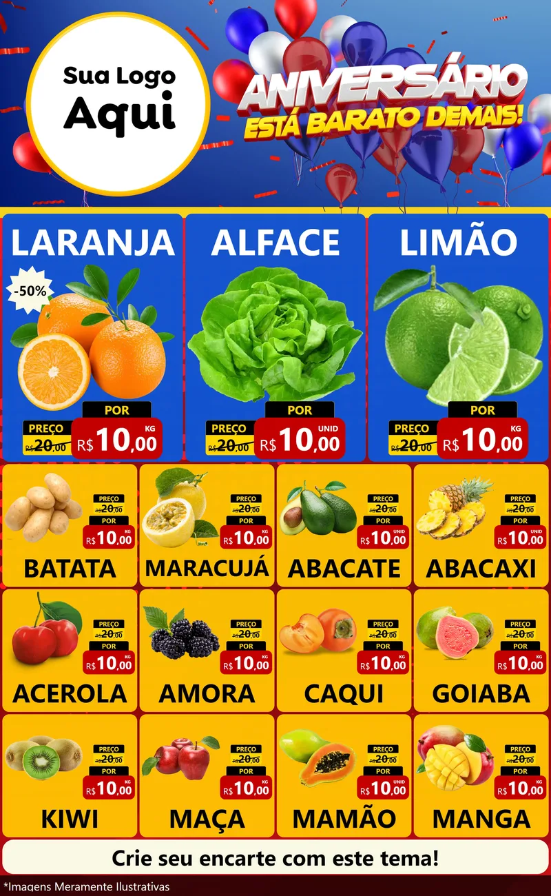 Modelo de Encarte para Encarte Grande com o tema Aniversário para Hortifrúti