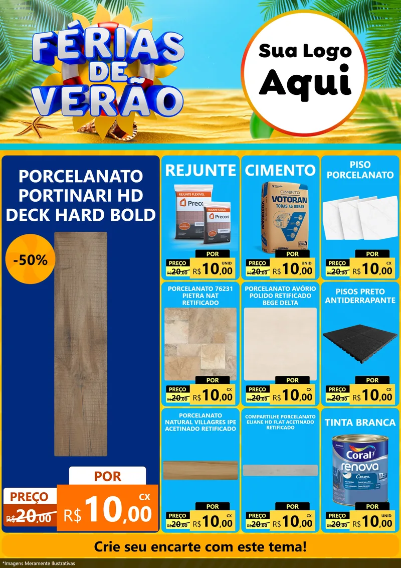Modelo de Encarte para Encarte A4 Vertical com o tema Férias de Verão para Pisos e revestimentos