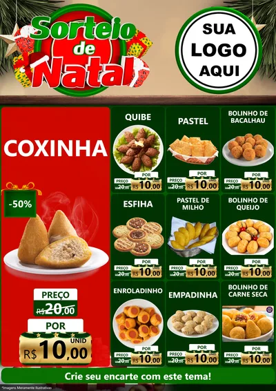 Modelo de Encarte para Encarte A4 Vertical com o tema Sorteio de Natal para Salgadaria