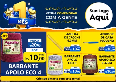 Modelo de Encarte para Encarte A4 Horizontal com o tema Um Mês de Aniversário para Armarinho e Aviamentos