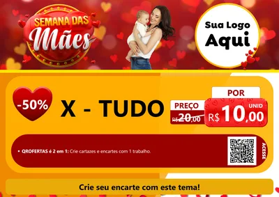Modelo de Cartaz para Cartaz A4 Horizontal com o tema Semana das Mães para Hamburgueria