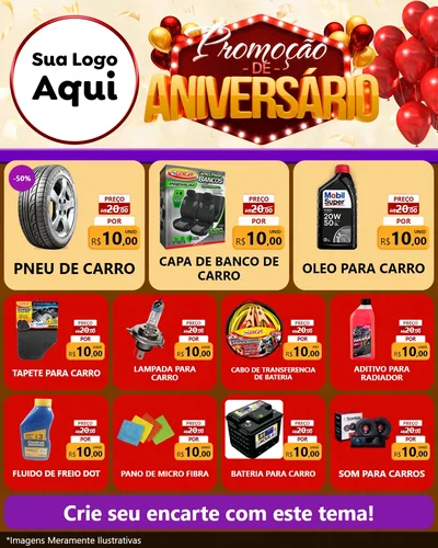 Modelo de Rede Social para Feed Instagram com o tema Promoção de Aniversário para Auto peças