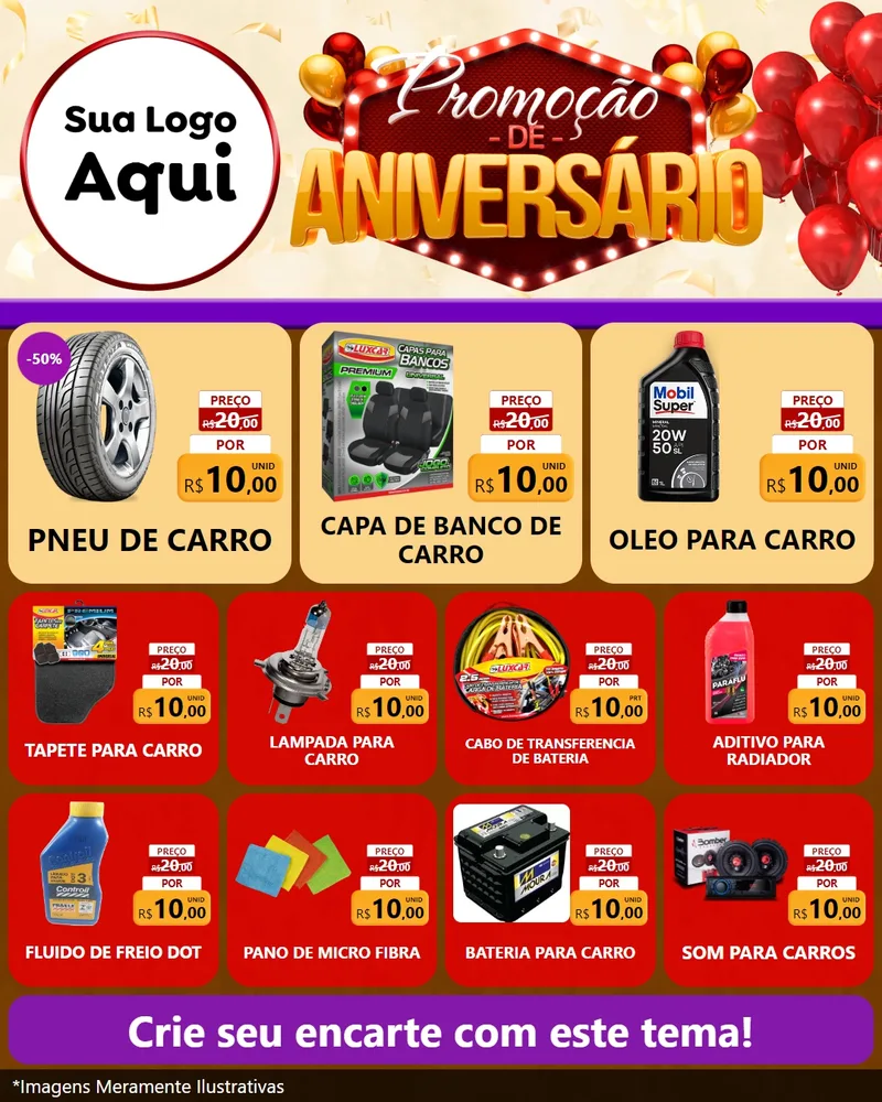 Modelo de Rede Social para Feed Instagram com o tema Promoção de Aniversário para Auto peças