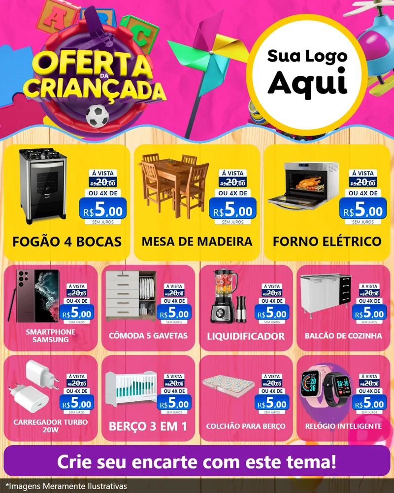 Modelo de Rede Social para Feed Instagram com o tema Oferta da Criançada para Móveis e Eletro