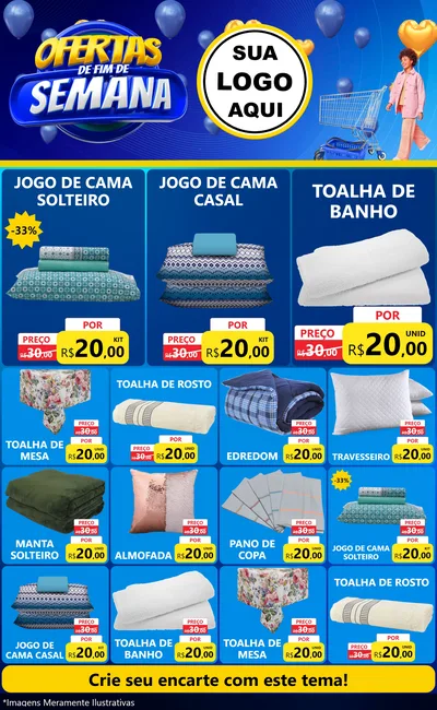 Modelo de Encarte para Encarte Grande com o tema Ofertas de Fim de Semana para Cama, Mesa e Banho