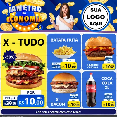 Modelo de Rede Social para Feed Facebook com o tema Janeiro da Economia para Hamburgueria