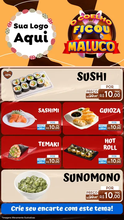 Modelo de TV para TV Vertical com o tema O Coelho Ficou Maluco - Páscoa para Comida japonesa