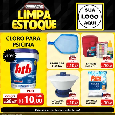 Modelo de Rede Social para Feed Facebook com o tema Operação Limpa Estoque para Produtos para Piscina