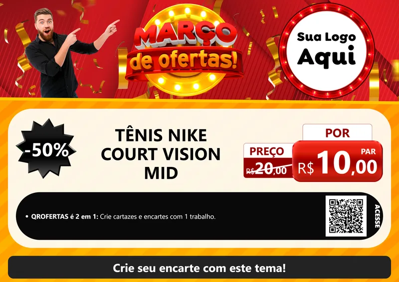 Modelo de Cartaz para Cartaz A4 Horizontal com o tema Março de Ofertas! para Calçados