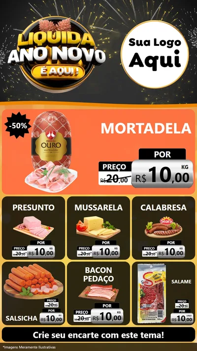 Modelo de Rede Social para Stories com o tema Liquida Ano Novo É Aqui! para Frios e Laticínios