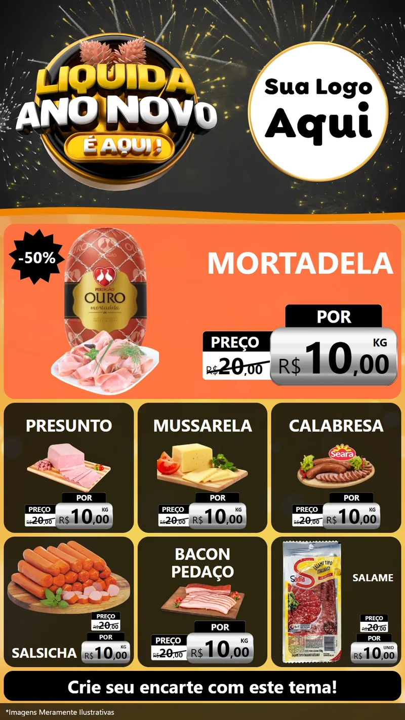 Modelo de Rede Social para Stories com o tema Liquida Ano Novo É Aqui! para Frios e Laticínios