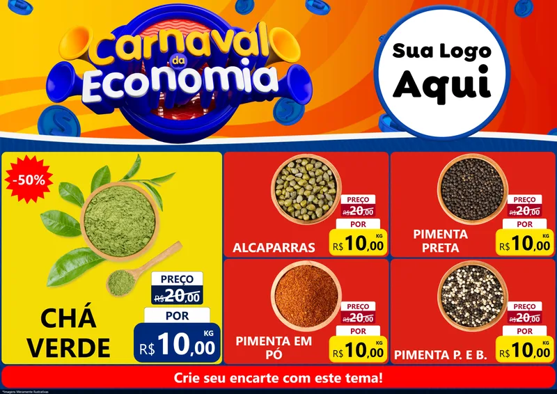 Modelo de Encarte para Encarte A4 Horizontal com o tema Carnaval da Economia para Produtos Naturais