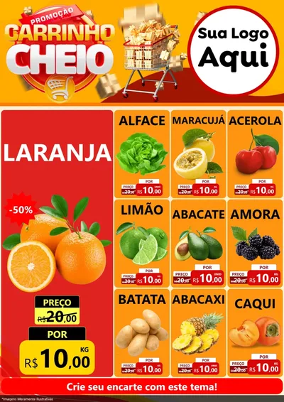 Modelo de Encarte para Encarte A4 Vertical com o tema Promoção carrinho cheio para Hortifrúti