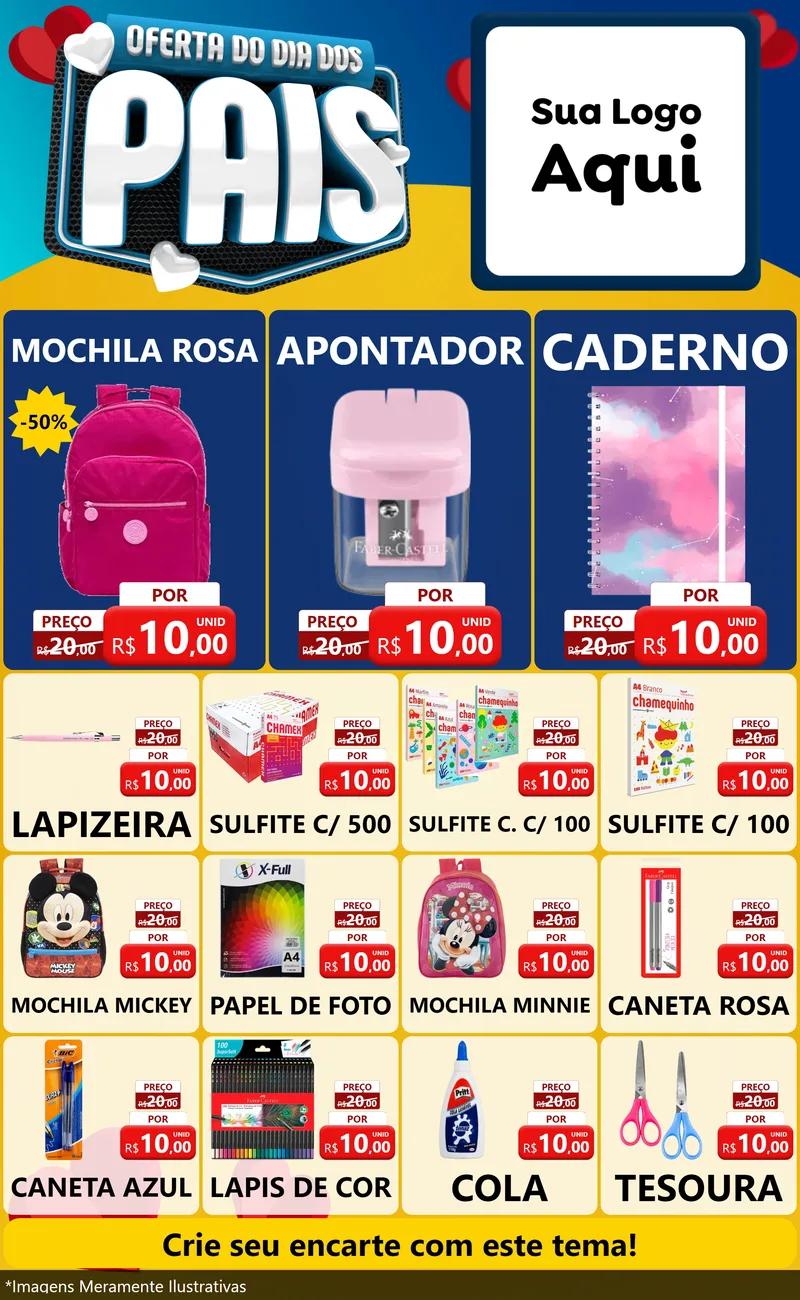 Modelo de Encarte para Encarte Grande com o tema Oferta Do Dia Dos Pais para Papelaria