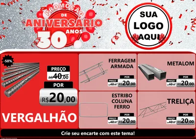 Modelo de Encarte para Encarte A4 Horizontal com o tema Promoção de Aniversário - 30 Anos para Ferragens