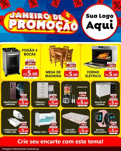 Modelo de Rede Social para Feed Instagram com o tema Janeiro de Promoção para Móveis e Eletro