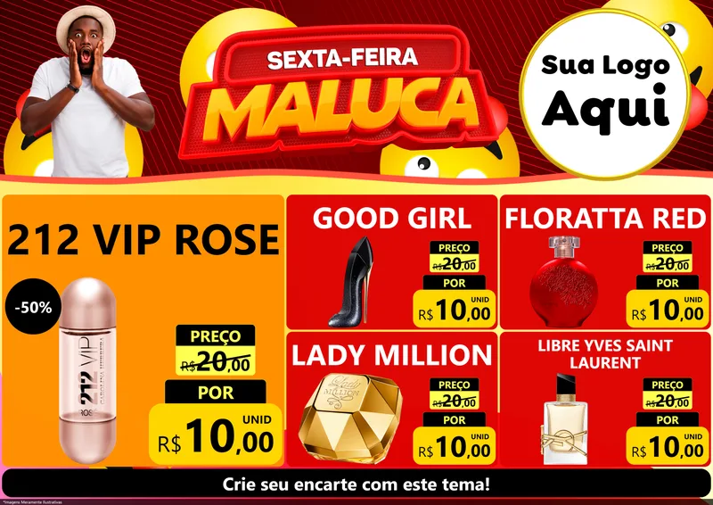 Modelo de Encarte para Encarte A4 Horizontal com o tema Sexta-feira Maluca para Perfumes