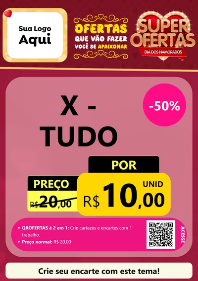 Modelo de Cartaz para Cartaz A4 Vertical com o tema Dia dos Namorados para Hamburgueria