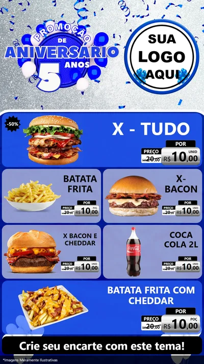 Modelo de TV para TV Vertical com o tema Promoção de Aniversário - 5 Anos para Hamburgueria