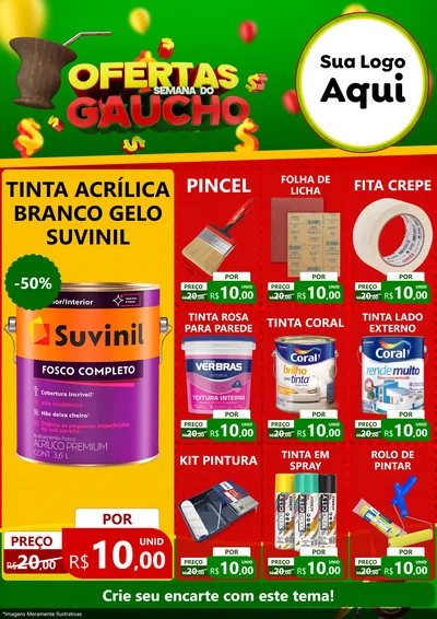 Modelo de Encarte para Encarte A4 Vertical com o tema Ofertas Semana Do Gaúcho para Tintas e Ferramentas