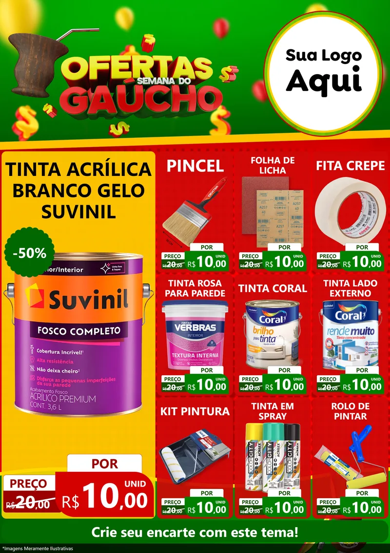 Modelo de Encarte para Encarte A4 Vertical com o tema Ofertas Semana Do Gaúcho para Tintas e Ferramentas
