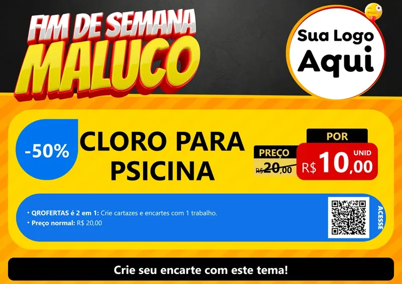Modelo de Cartaz para Cartaz A4 Horizontal com o tema Final de Semana Maluco para Produtos para Piscina