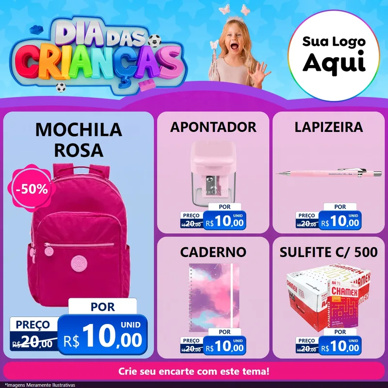 Modelo de Rede Social para Feed Facebook com o tema Dia Das Crianças para Papelaria
