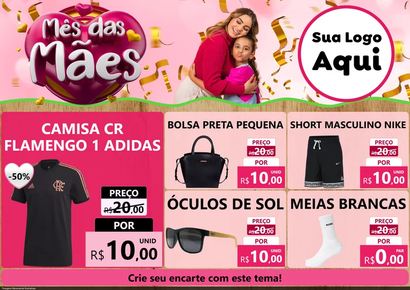 Modelo de Encarte para Encarte A4 Horizontal com o tema Mês das Mães para Roupas e acessórios