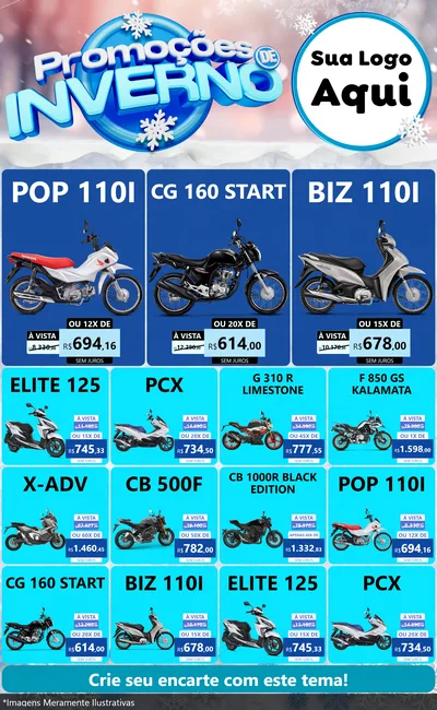 Modelo de Encarte para Encarte Grande com o tema Promoções de Inverno para Concessionaria de Motos