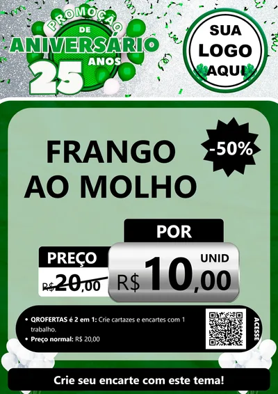 Modelo de Cartaz para Cartaz A4 Vertical com o tema Promoção de Aniversário - 25 Anos para Restaurante