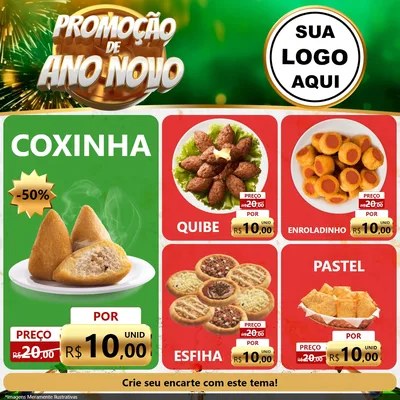 Modelo de Rede Social para Feed Facebook com o tema Promoção de Ano Novo para Salgadaria