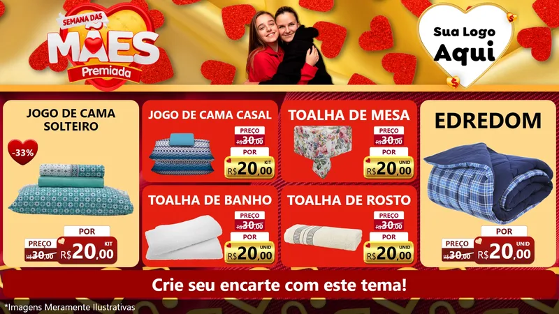 Modelo de TV para TV Horizontal com o tema Semana das Mães Premiada para Cama, Mesa e Banho
