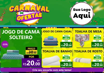 Modelo de Encarte para Encarte A4 Horizontal com o tema Carnaval de Ofertas para Cama, Mesa e Banho