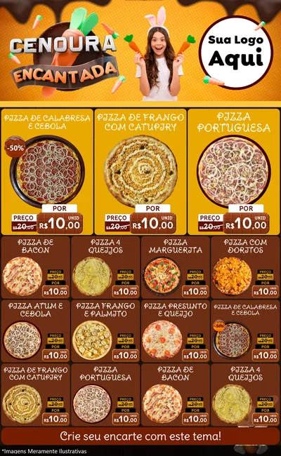 Modelo de Encarte para Encarte Grande com o tema Cenoura Encantada - Páscoa para Pizzaria