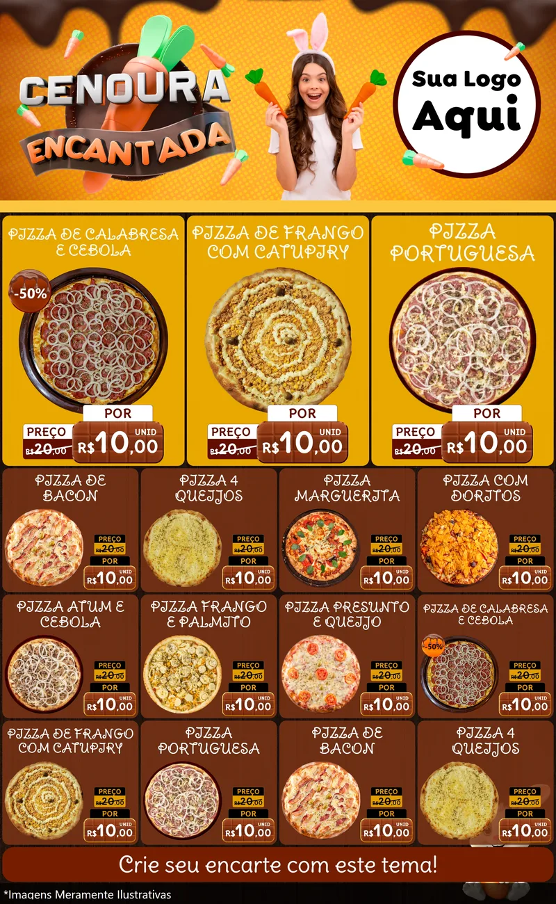 Modelo de Encarte para Encarte Grande com o tema Cenoura Encantada - Páscoa para Pizzaria
