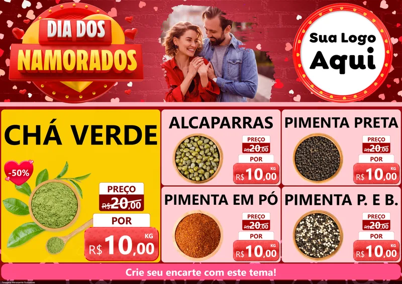 Modelo de Encarte para Encarte A4 Horizontal com o tema Dia Dos Namorados para Produtos Naturais