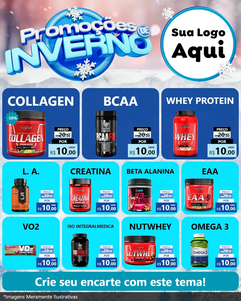 Modelo de Rede Social para Feed Instagram com o tema Promoções de Inverno para Suplementos alimentares