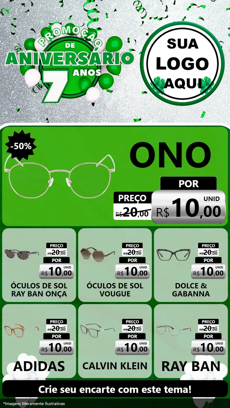 Modelo de Rede Social para Stories com o tema Promoção de Aniversário - 7 Anos para Óticas