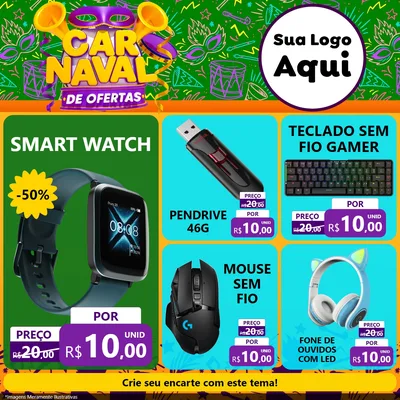 Modelo de Rede Social para Feed Facebook com o tema Carnaval de Ofertas para Informática