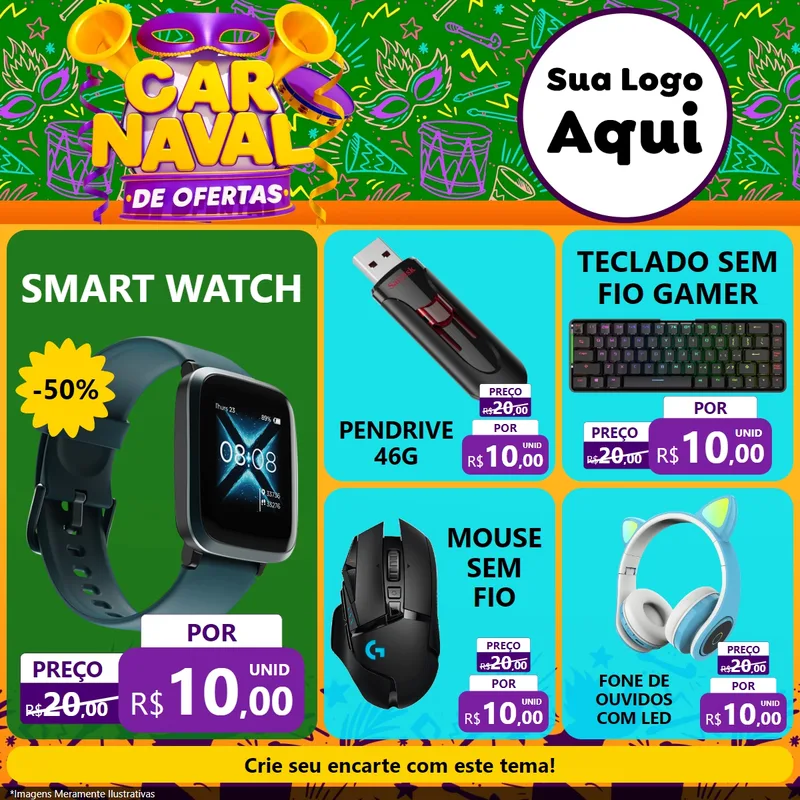 Modelo de Rede Social para Feed Facebook com o tema Carnaval de Ofertas para Informática