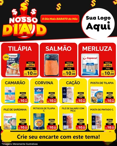 Modelo de Rede Social para Feed Instagram com o tema Nosso Dia D para Peixaria