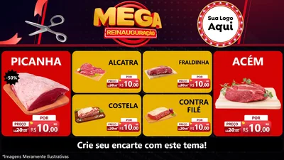 Modelo de TV para TV Horizontal com o tema Mega Reinauguração para Açougue