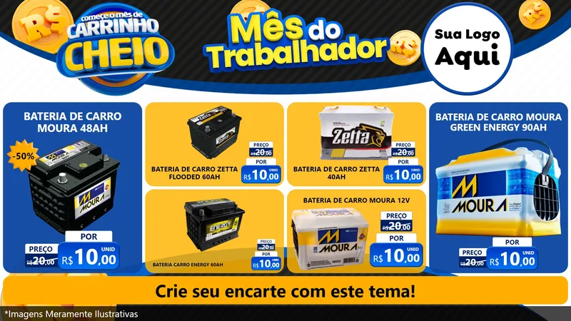 Modelo de TV para TV Horizontal com o tema Comece o Mês de Carrinho Cheio para Baterias Elétricas