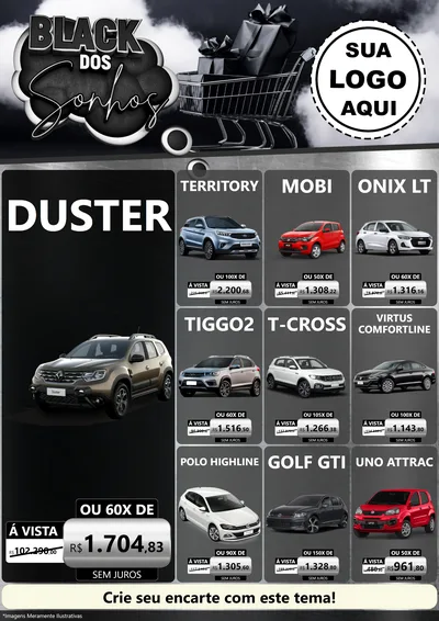 Modelo de Encarte para Encarte A4 Vertical com o tema Black dos Sonhos para Concessionaria de Carros