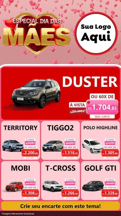 Modelo de Rede Social para Stories com o tema Especial Dia Das Mães para Concessionaria de Carros