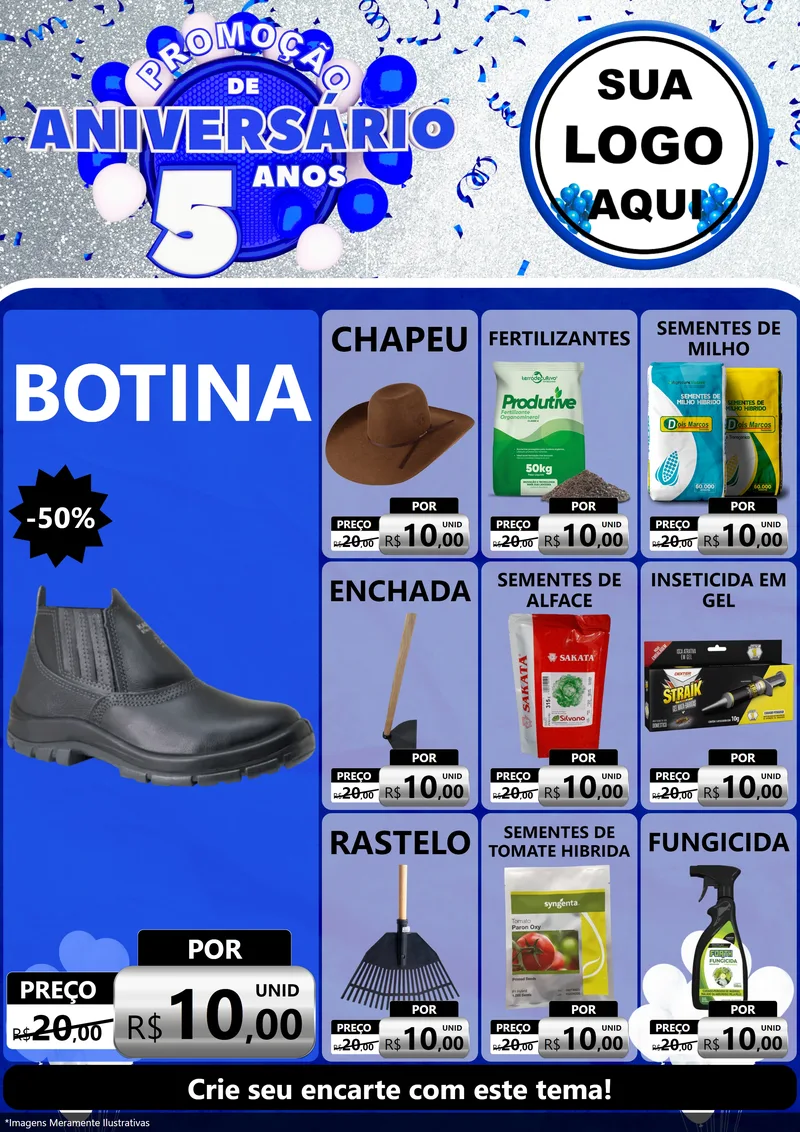 Modelo de Encarte para Encarte A4 Vertical com o tema Promoção de Aniversário - 5 Anos para Agropecuária