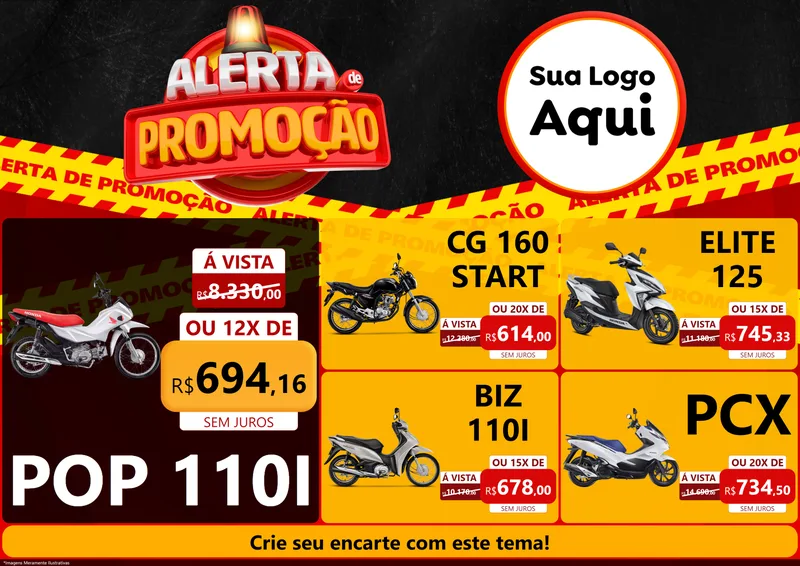 Modelo de Encarte para Encarte A4 Horizontal com o tema Alerta de Promoção para Concessionaria de Motos